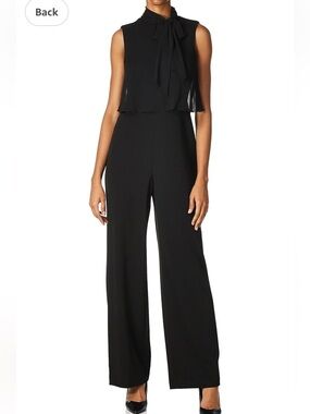 NWT CALVIN KLEIN Black Chiffon-Tie Pullover Jumpsuit SZ: 12